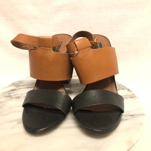 Steven, By Steve Madden, Black and brown leather straps wooden heel, size 8.5 - Picture 3 of 9